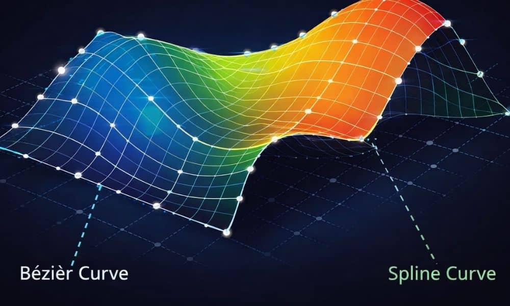 Landscape 3D parametric surface model showing bezier and spline curves used in geometric design